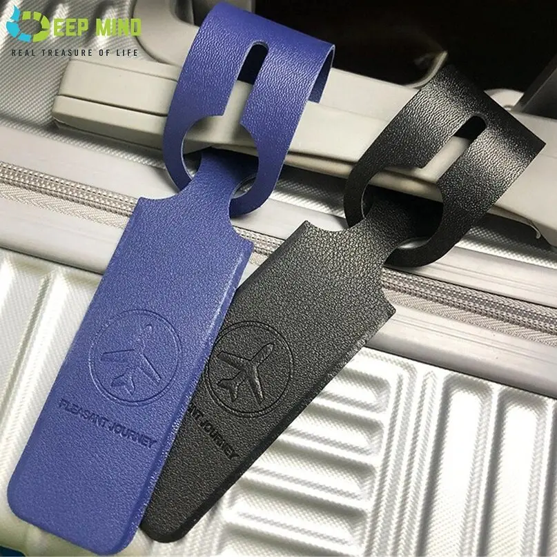 DM Leather Luggage Tags Baggage Suitcases Travel Labels Plane Shape With Name ID Card and String PU Leather Men