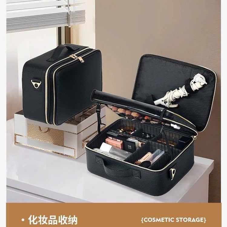 Yến HaLi Cốp Da PU 2Ngăn Size Lớn Đựng Mỹ Phẩm Makeup Đồ Trang Điểm Nail,Mi Có Đai Đỡ Trong Dây Đeo Vai Cài Vali Đủ Size