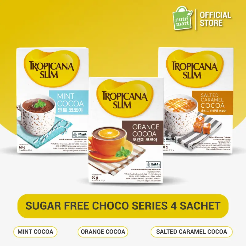 Tropicana Slim Choco Series (Orange Cocoa / Salted Caramel Cocoa) 4 Sachet - Minuman Cokelat Bubuk Bebas Gula Pasir