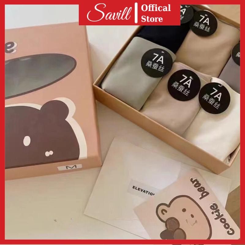 Combo 6 Quần Lót Nữ Su Cookie Bear, Quần Chip Nữ Không Đường May, Viền Ép Nâng Mông SAVILL L607 Women Cạp Cao