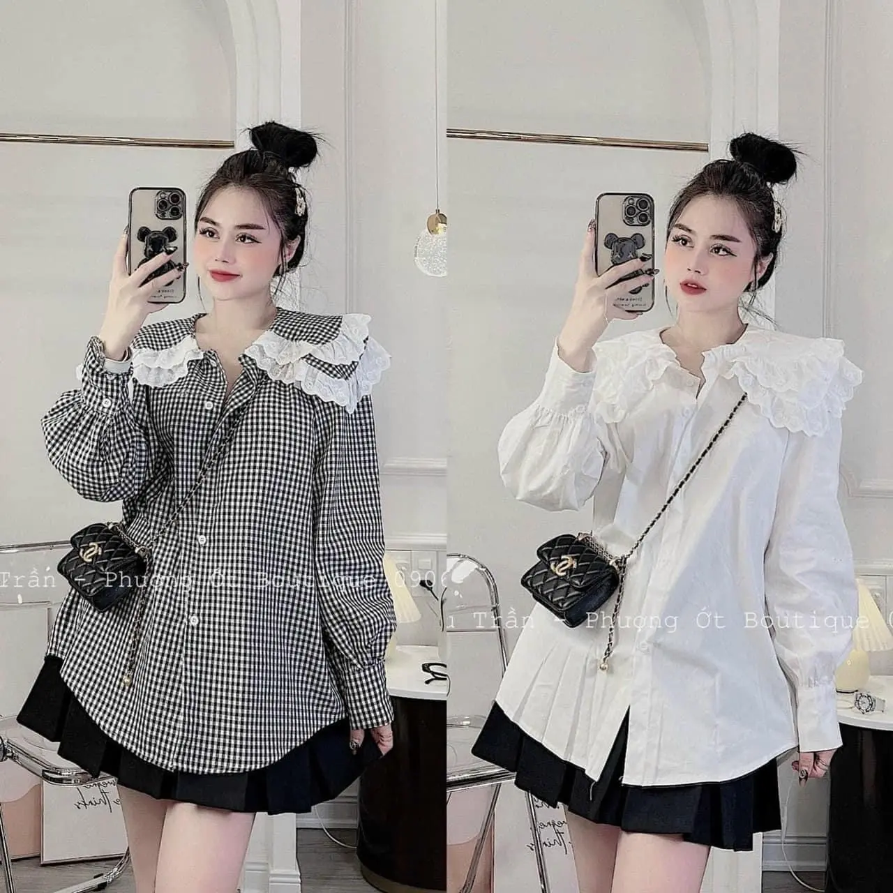 Áo sơ mi lụa cổ bèo 2 màu siêu xinh