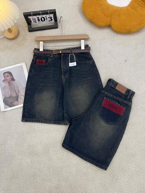 Quần jean, Quần bò ngố trơn thêu đỏ, quần bò nữ cá tính cho nàng