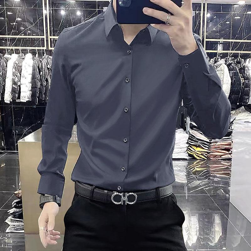 Áo Sơ Mi Nam Dài Tay, Màu Đen, Dáng Ôm, Hợp Xu hướng, Thích Hợp Cho Trang Phục Mùa Thu, Trang Phục Công Sở, Trang Trọng, Thường Ngày, Áo Sơ Mi Trắng, Có Thể Mặc Làm Đồ Lót, Áo Cánh 2