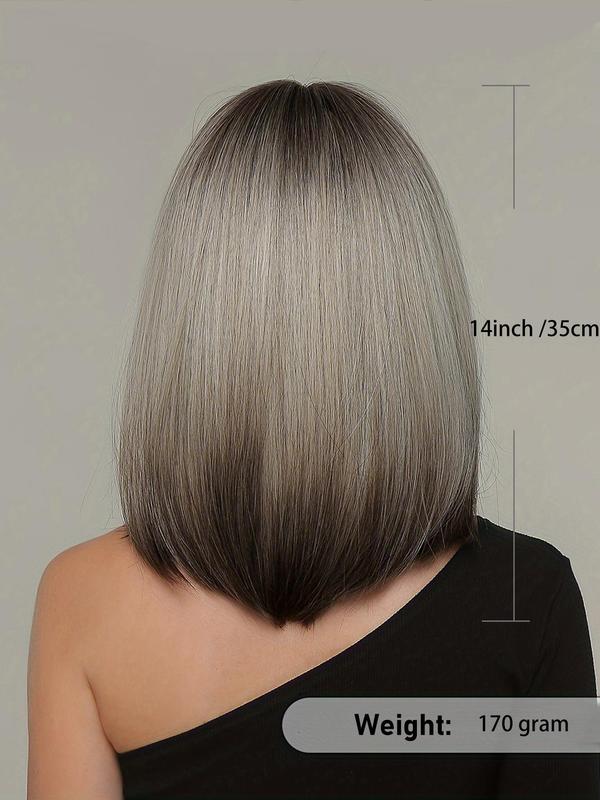 14 Inch Ombre Color Short Bob Wigs for Women, Gorgeous Fluffy Wigs with Bangs, Synthetic Straight Shoulder Length Wigs for Party, Daily Use 1