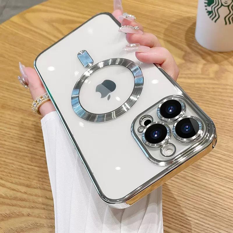 Ốp lưng mềm trong suốt mạ điện từ tính cho IP X XS 11 12 13 14 15 16 16 Pro Promax 16 Plus Silicon ốptừtính 4