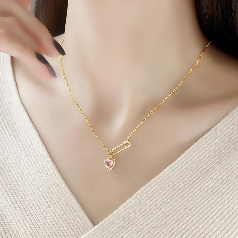 Vòng Cổ Mặt Dây Chuyền Trái Tim, Ghim An Toàn Cho Nữ, Thời Trang, Cá Tính, Vòng Cổ Ghim Sang Trọng, Nhẹ, M2E8 1