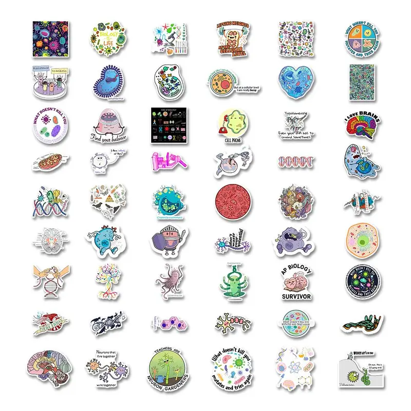 Biological Cell Pattern Sticker, 54pcs/set Waterproof Self Adhesive Decor Sticker for Gift Greeting Card Water Bottle Laptop Phone Case 3