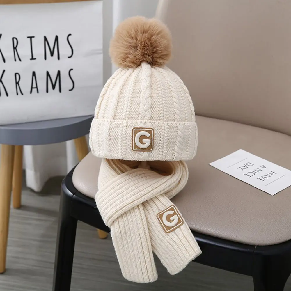 itsdoesin New Cute Winter Hats Scarf Set Thicken Double Layers Warm Knit Beanies Girls Boys Children Fur Pompom Winter Hats