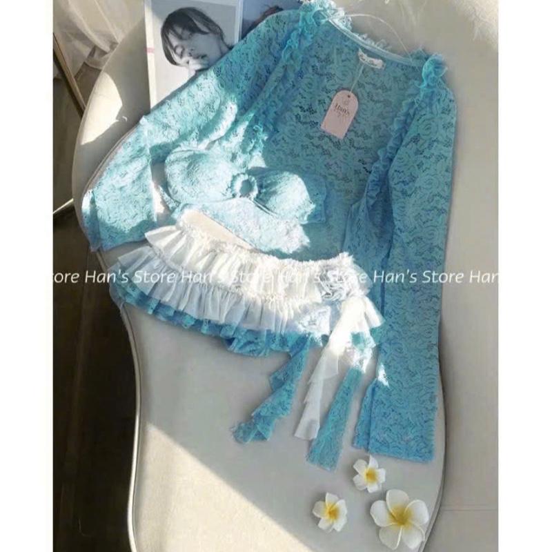 Sét bikini ren thiết kế gồm áo bikini(có mút)+ chân váy(có quần)+áo khoác ren 7