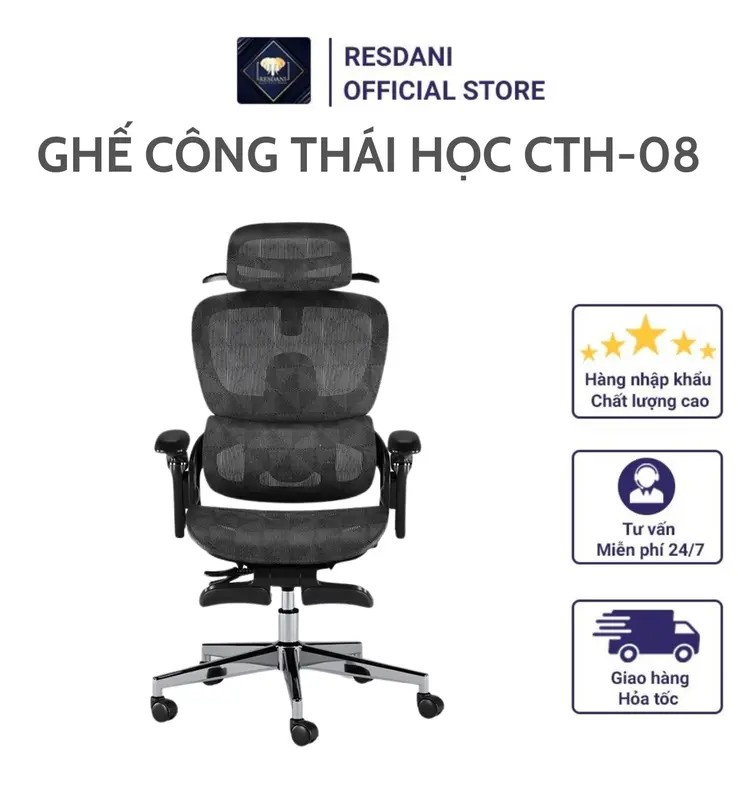 [CTH-08] RESDANI Ghế Công Thái Học,Ghế Văn Phòng Ngả Lưng 135 Độ, Có Gác Chân Tiện Lợi ,Tựa Lưng Điều Chỉnh Linh Hoạt ghế  công thái học ghế  xoay ghế  thư giãn 0