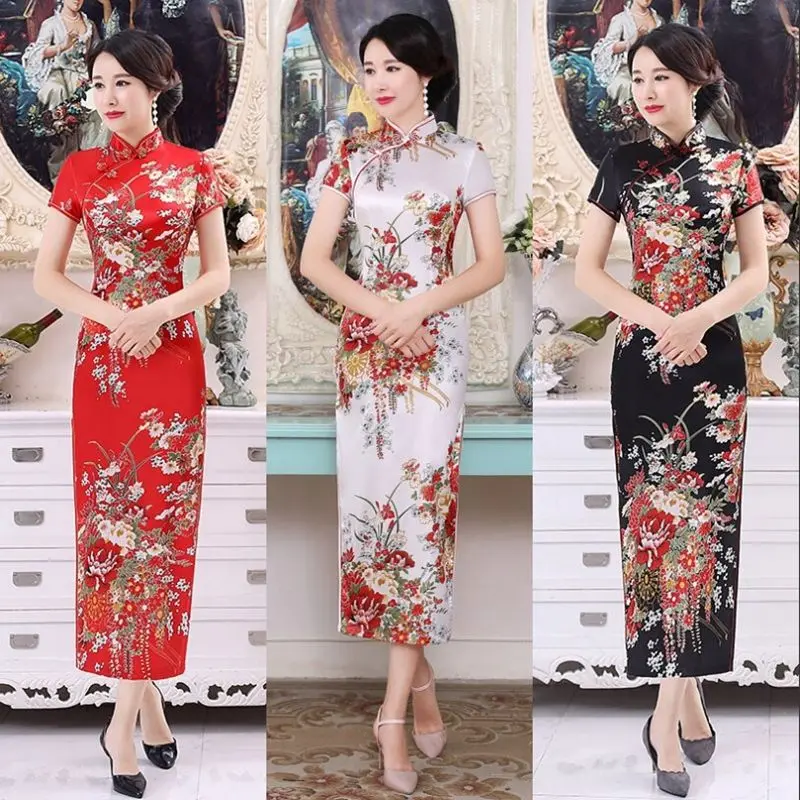 Váy Sườn Xám, Phong Cách Thường Ngày Cho Người Béo, Ngoại Cỡ, Sườn Xám Dài, Thích Hợp Cho Mẹ, Mặc Hàng Ngày, Tiệc Và Họp Thường Niên, Hiệu Suất Cải Tiến