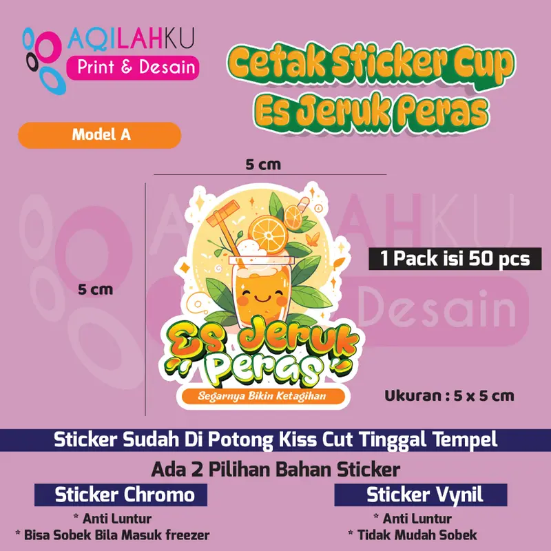Stiker label cup ES Jeruk Peras  | 1 Pack isi 50 pcs Ready Stock 1
