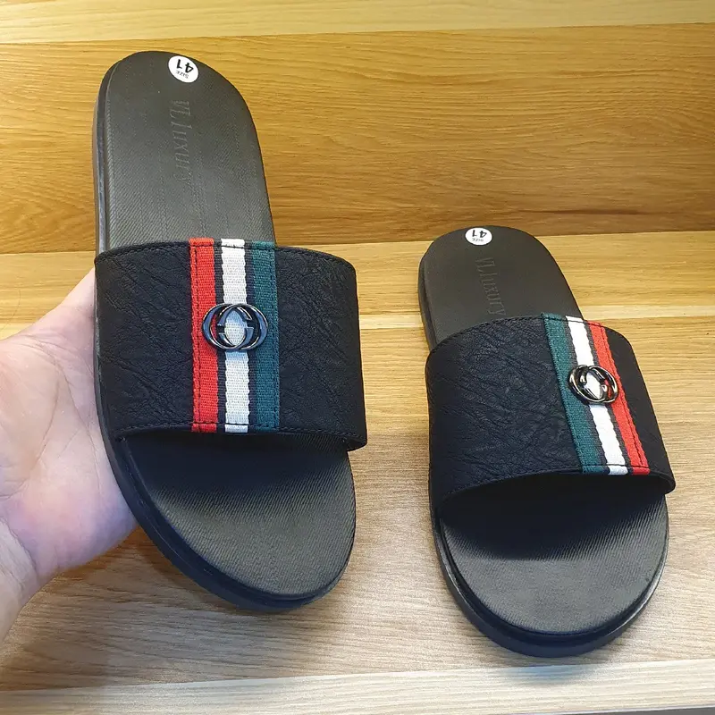 dép nam  GC3 Slipper Nhung Len Nam Đồng Đồng đế cao su non êm mềm mại - Đế Bằng, quai da sít cao cấp DéP dép  sọc depnam  chat dép  đi slipperyt đẹp 3