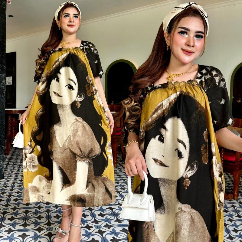 DASTER FUJI TERBARU 2024/DASTER FUJI KAMILA/DRESS IBU MUDA KEKINIAN/DASTER TERLARIS/DASTER JUMBO Rayon Motif Pendek Karet Busui 5