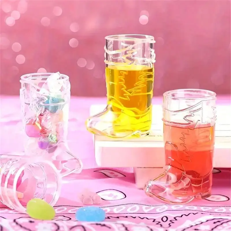#KUP 5/10/20pcs Transparent Mini Cowboy Boot Shot Glasses - Reusable Western Mugs For Cool Party Decor, Perfect For Birthday & Theme Parties 3