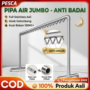 Jemuran Baju Tabung Baja Tinggi 150CM Jemuran Baju Stainless Single Jemuran Pakaian Minimalis Rak Gantungan Baju Stand Hanger Minimalis 200CM Anti Karat dengan Hook Banyak