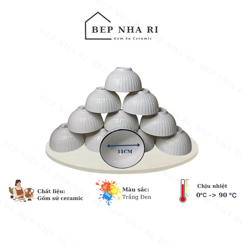    Huyen3con TẶNG ĐĨA CÁ   Bộ bát đĩa màu trắng viền đen gốm sứ CERAMIC - Decor trang trí bàn ăn gia đình 