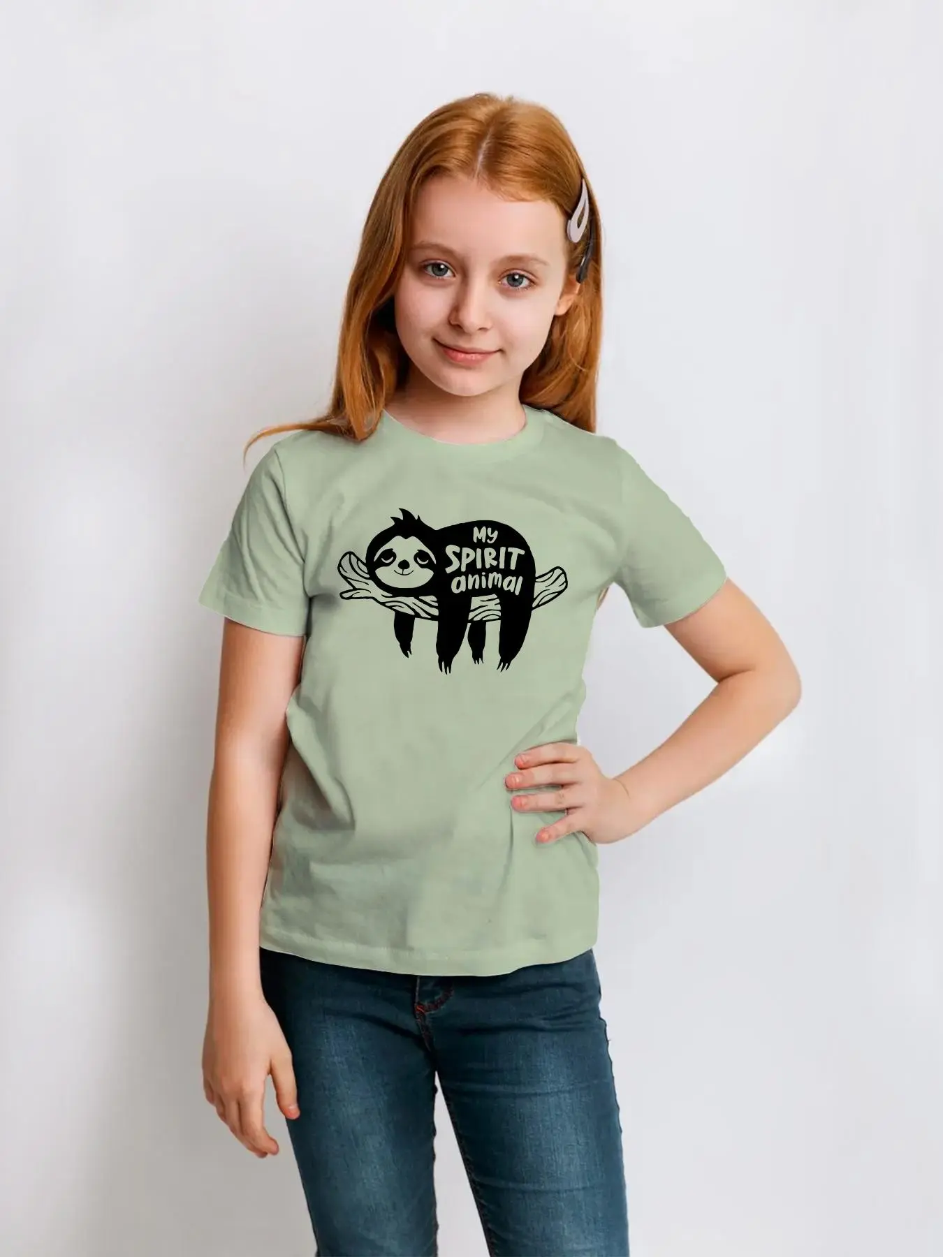 Girl's Cartoon Sloth Print Round Neck Tee, Fashion Casual Crew Neck T-Shirt for Daily Outdoor Wear, Girls Tops for Summer