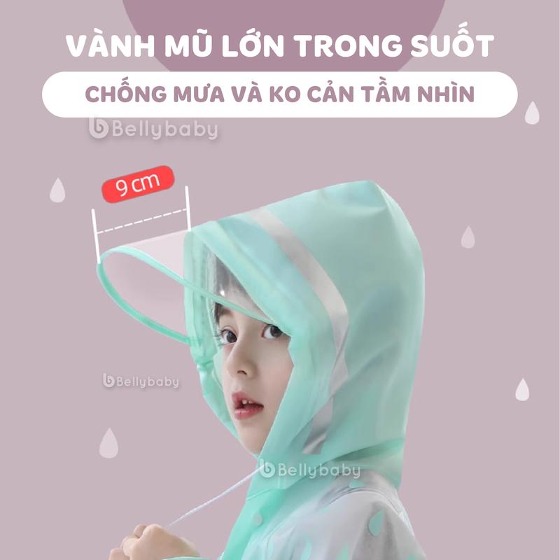Áo mưa cho bé Belly Baby, Áo mưa trẻ em cho bé trai, bé gái có ngăn đựng balo, màu sắc dễ dương, chất liệu EVA an toàn 5