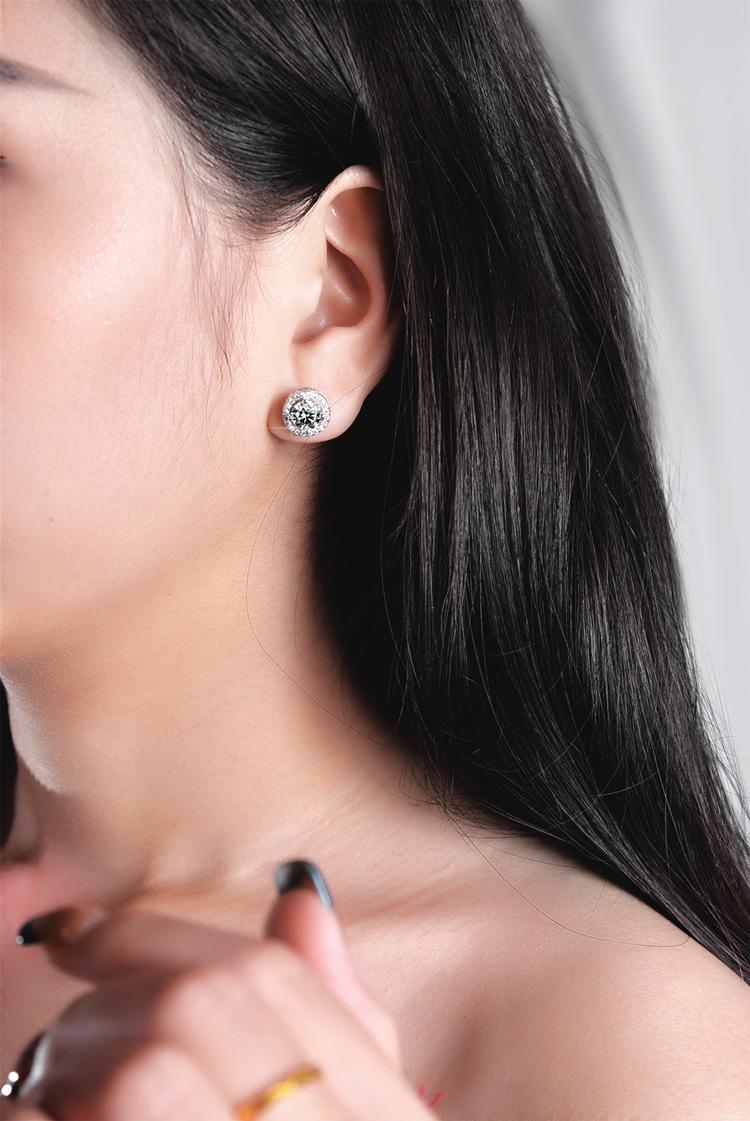 Product Introduction of Bông Tai Đinh tán Bạc Sterling S925 Cao Cấp Moissanite 1 Karat, Bông Tai Túi Tròn Mô Phỏng 6