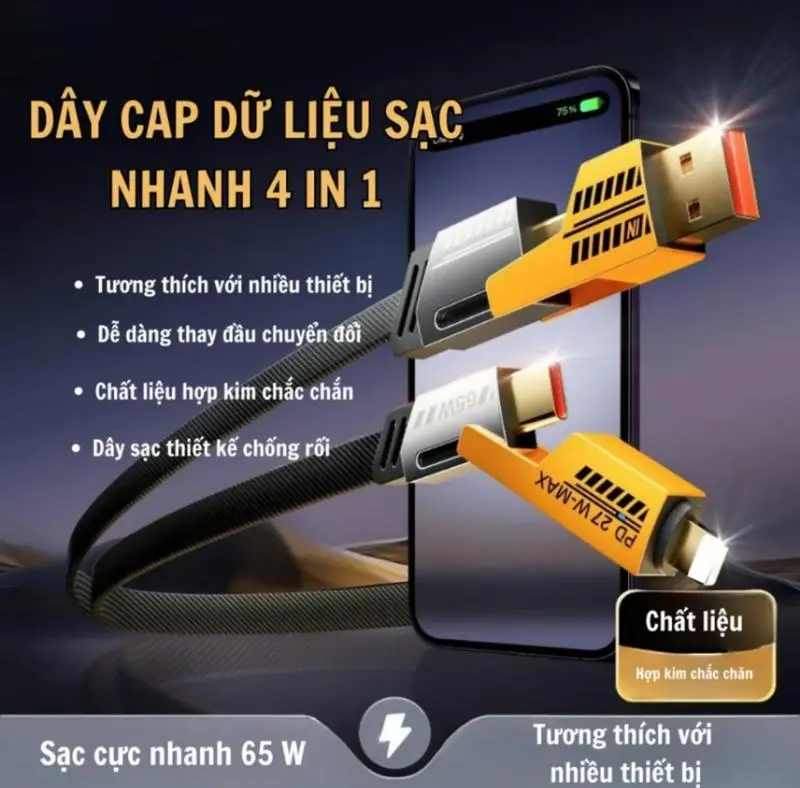 HYUNDAI Cáp dữ liệu 4 cho 1, Type C,USB,Iphone,Cáp dữ liệu hiển thị kỹ thuật số Cáp sạc nhanh, Thích hợp cho cáp sạc cho Huawei, OPPO, vivo, iPhone, 15, 14, 13, 12, 11, sạc siêu nhanh, Cáp sạc Type-C, nhiều cổng bện Phụ Kiện 5