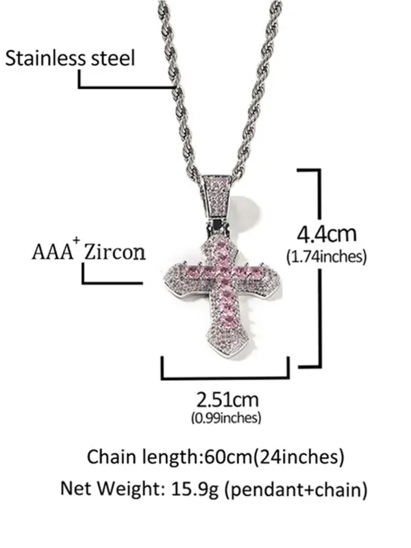 Rhinestone Cross Pendant Necklace for Women & Girls, Summer Stainless Steel Jewelry for Daily Wear, Trendy Twist Chain Jewelry for Birthday Gift 5