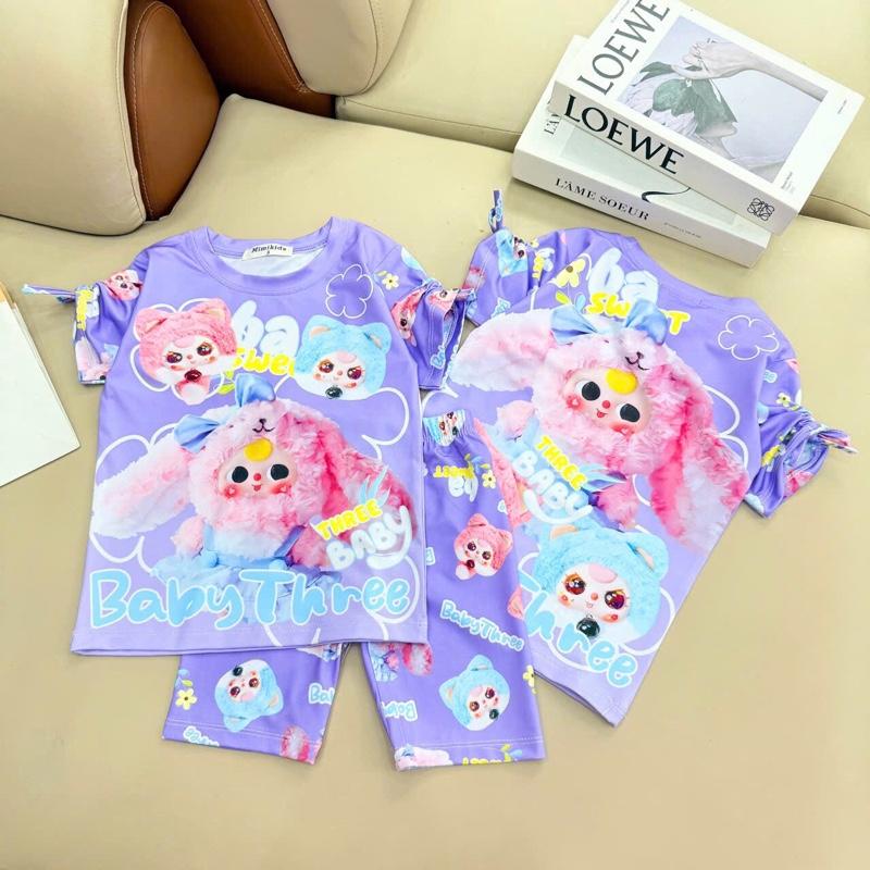 10kg tới 45kg bộ cộc tay quần lửng cho bé gái mặc đi chơi đi học đi du lịch đầm labubu xinh xắn mặc nhà chất thun lạnh in hoạ tiết hoạt hình 3D siêu xinh chất mềm bé mặc đi học đi chơi thoải mái cho bé gái