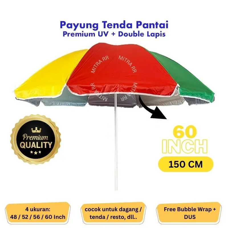 MitraRR Payung Pantai Red Bird Double Anti UV Pelangi | Payung Taman Cafe Tenda Jualan Dagang Ukuran 60 Inch  / 150 Cm |Free Bubble Wrap+ Dus