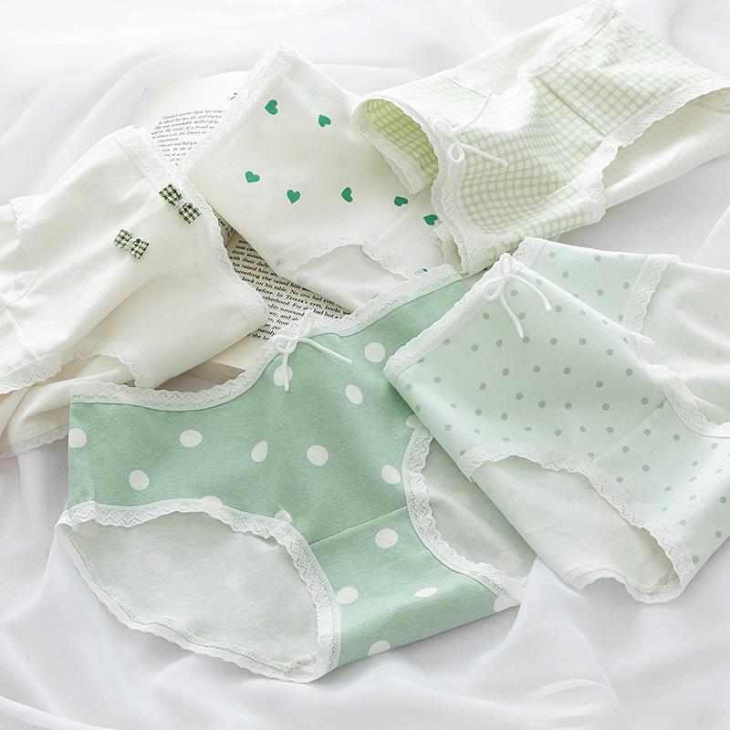 Little Fresh Dot Print Milk Shake Green Girl Underpants 0