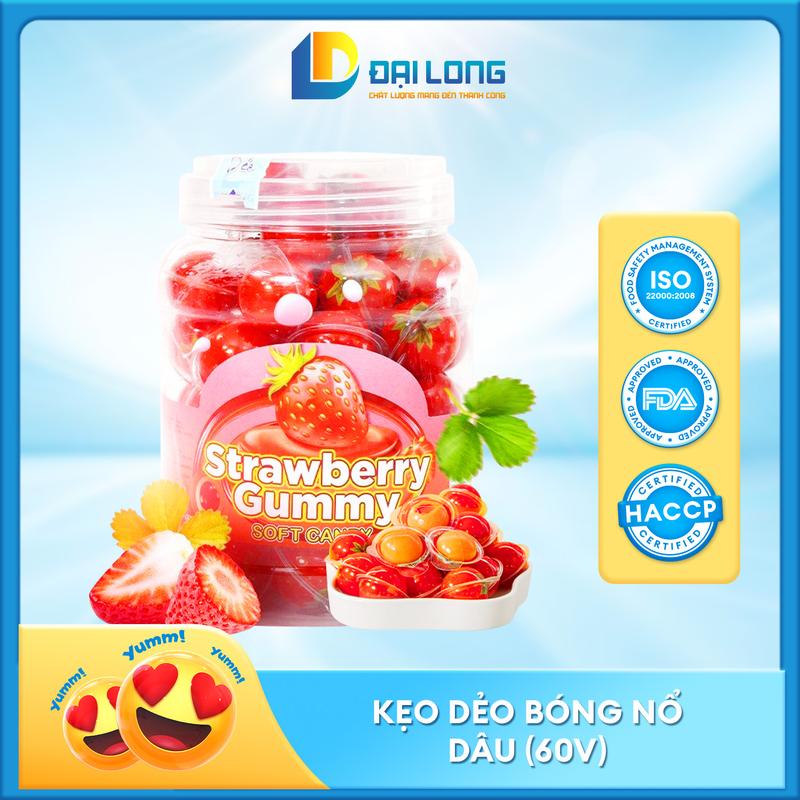 [Hộp 60 viên] Kẹo dẻo bóng nổ vị dâu có nhân Đại Long thơm ngon hàng chuẩn đáng yêu giá rẻ dành cho trẻ em liên hoan, hội họp, sinh nhật Ăn Vặt Candy Chua Snack