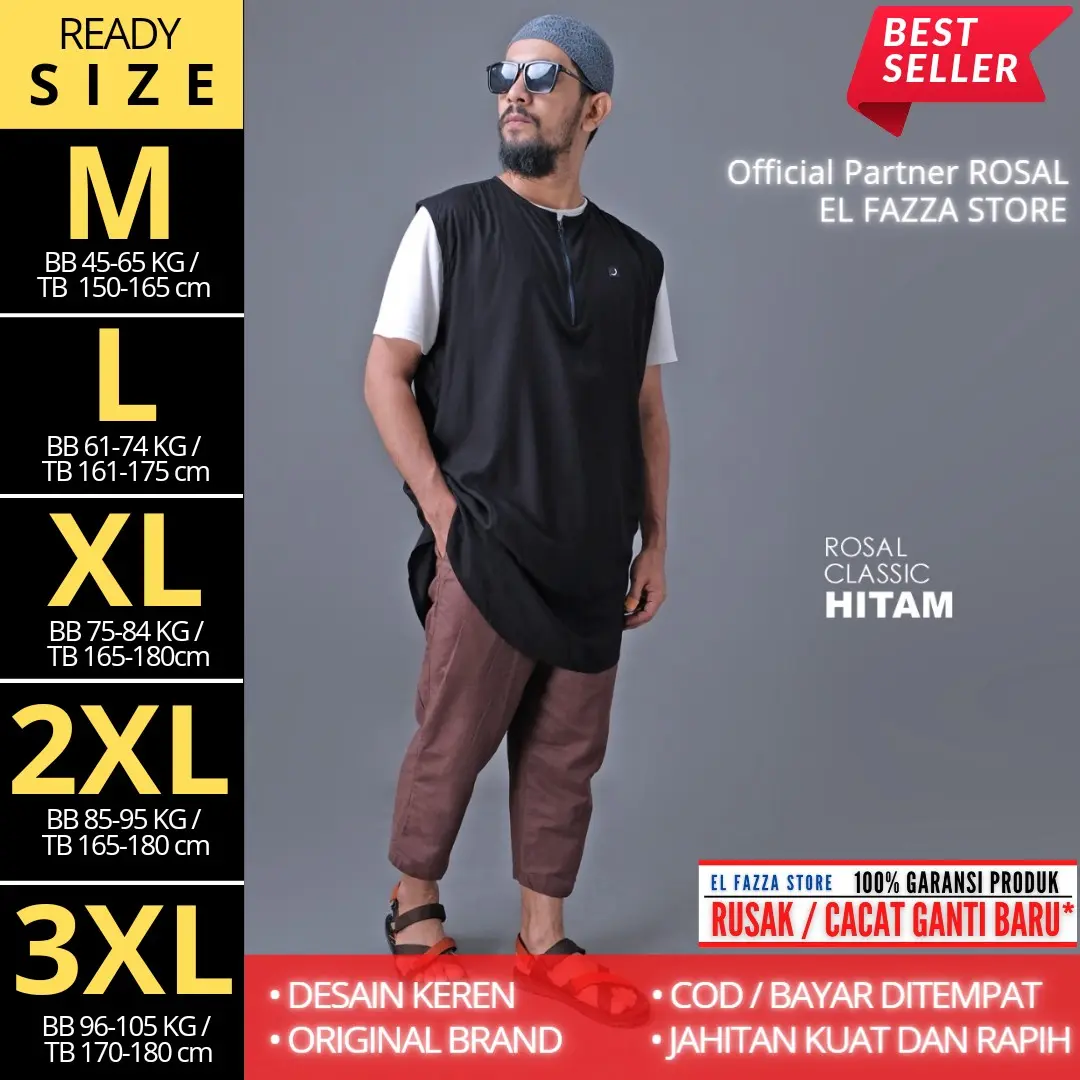 Rompi Sholat Pria ROSAL CLASSIC Outfit muslim / Rompi koko kurta