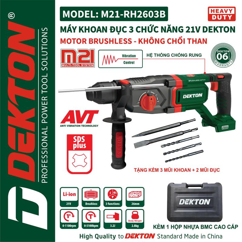   FS Dekton Máy Khoan Bê Tông M21-RH2603B Brushless 3.2J SDS PLUS 2.8kg Chân Phổ Thông Makita 3 Chức Năng Khoan Khoan Đục Đục Bê Tông 