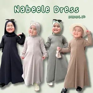 [MIMMI.ID] Nabeele Dress Gamis Anak Tiera Knit Zipper Depan Polos Muslim Panjang Baju Cantik
