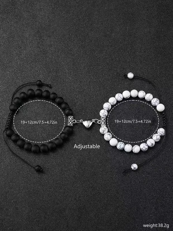 Couple Magnetic Heart Charm Beaded Bracelet, Fashionable Jewelry for Women & Men, Trendy All-match & Exquisite Jewelry for Birthday Gift, Valentine's Day, Gift 1