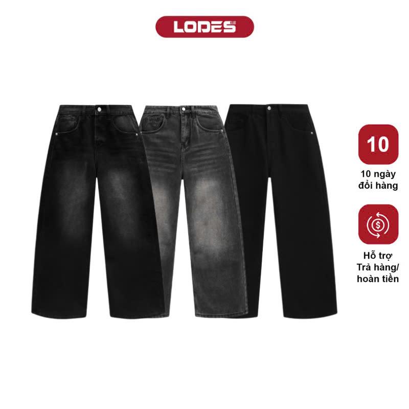 Quần jean ống rộng Unisex màu đen wash phong cách đường phố mã LD.08 LODES CLUB suong Menswear Nam jeans retro