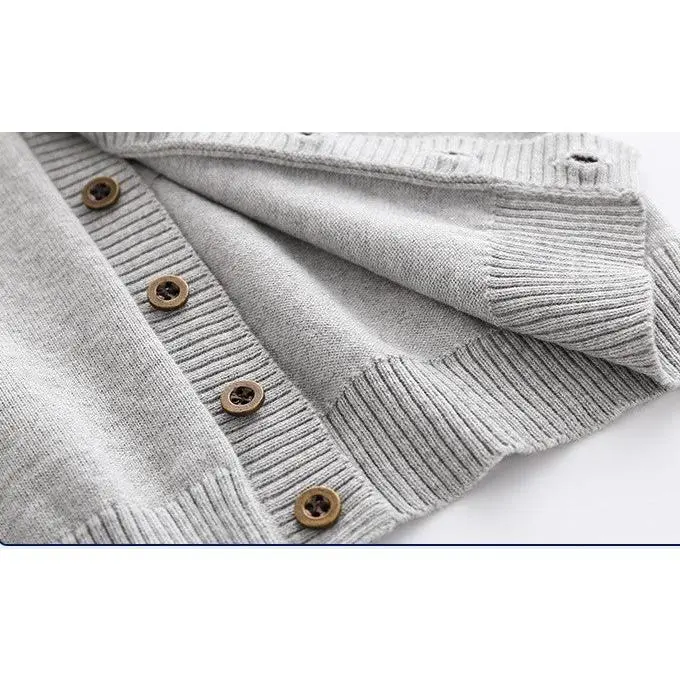 Baju Atasan Cardigan Panjang Kancing Depan Bahan Rajut Fashion Kualitas Anak Cowok Motif Garis-Garis Modish & Stylish Warna Navy Gray Abu-Abu 8