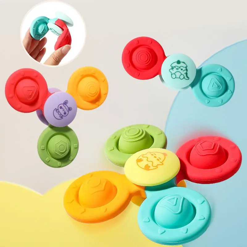 Suction Cup Spinning Top Toy, 3 Counts/set Teenager Window Suction Toy, Suitable for High Chair Tray Desk Airplane Travel, Birthday Gift