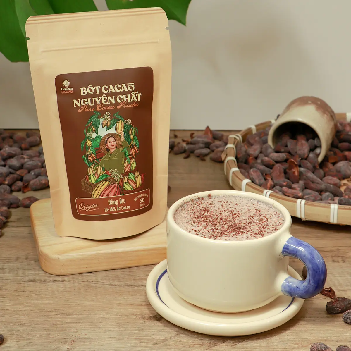 Túi 50g Bột cacao nguyên chất không đường Heyday - Dòng Origin thượng hạng