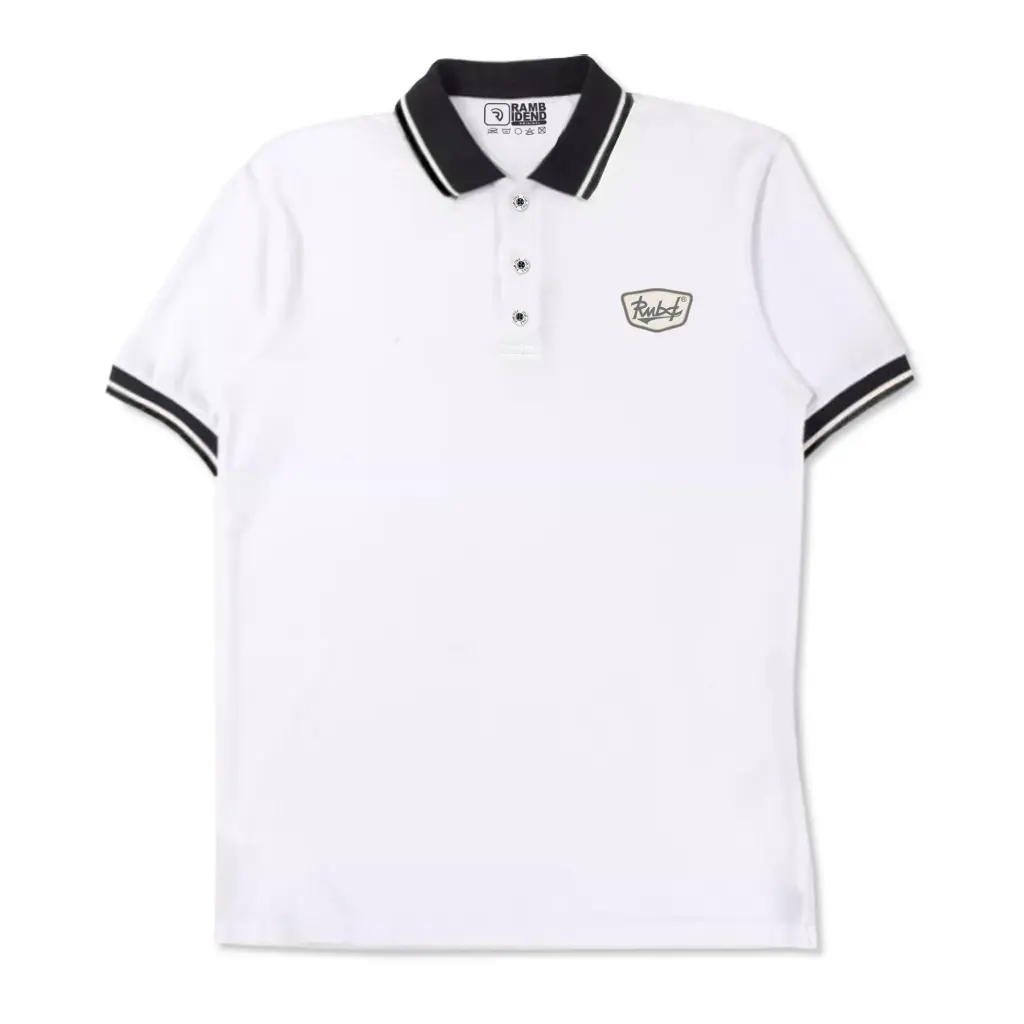 Rambidend - Polo Shirt polos Terkeren T-Shirt Baju Pria Santai Baju Kerja Baju Kerah Distro Brand Quality Rmbd Original Logo Putih List Hitam