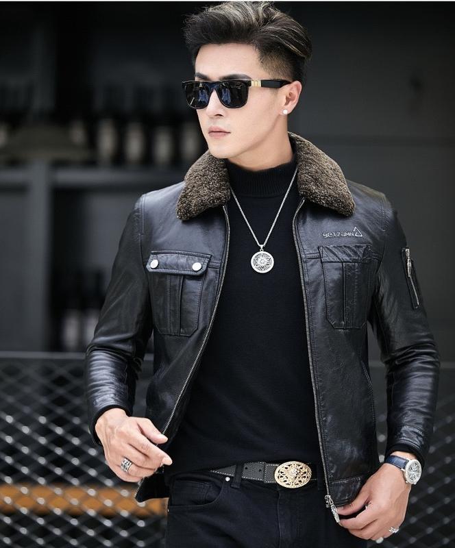 MS 6 ÁO KHOÁC DA BÒ CAO CẤP, ÁO DA BÒ CỔ LÔNG THÁO RỜI GIÀNH CHO NAM áo  khoác