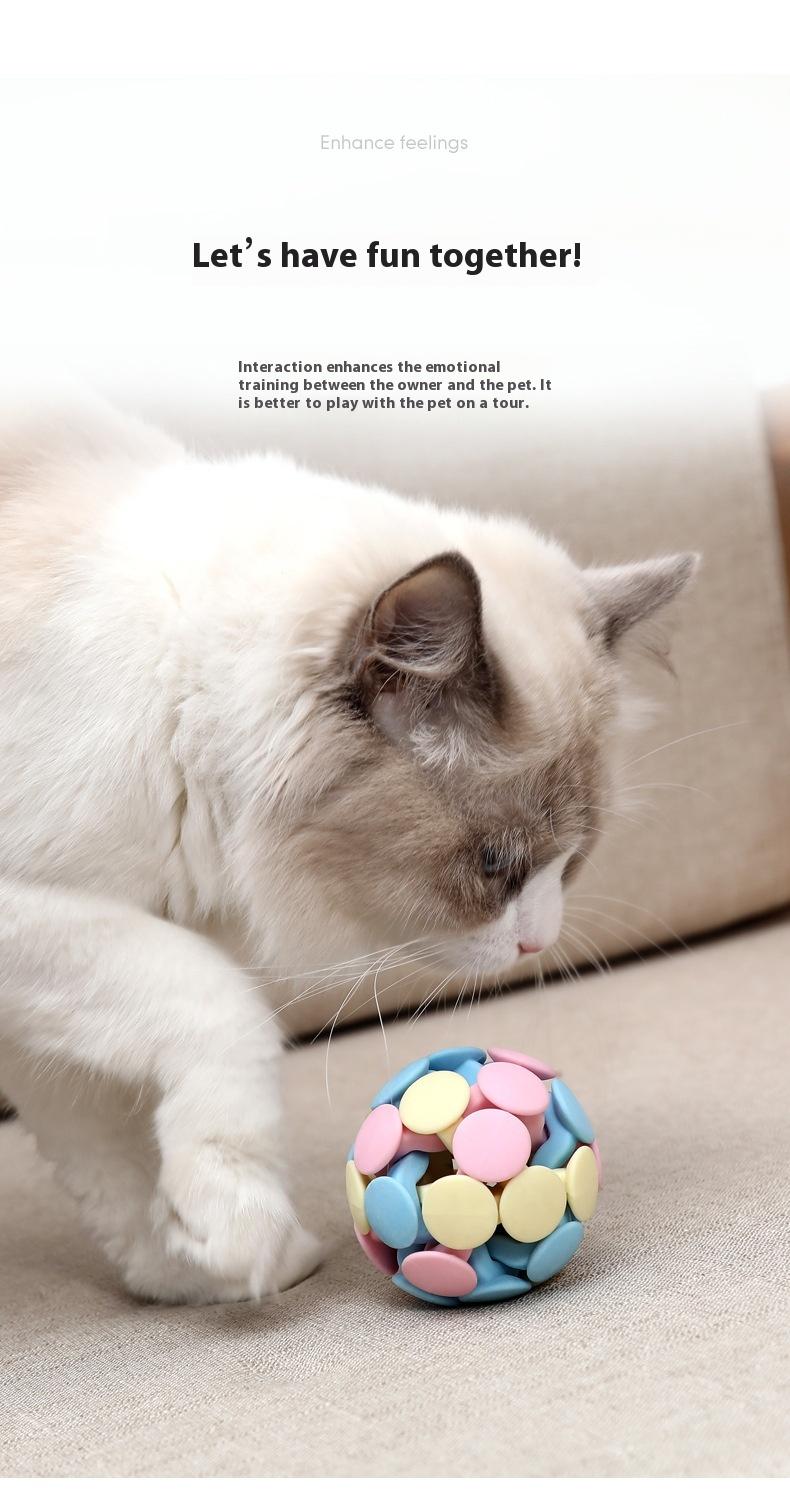 Product Introduction of Cat Color Matching Bell Toy Ball Macaron Three-Color Woven Ball Dog Cat Self-Hi Supplies 10