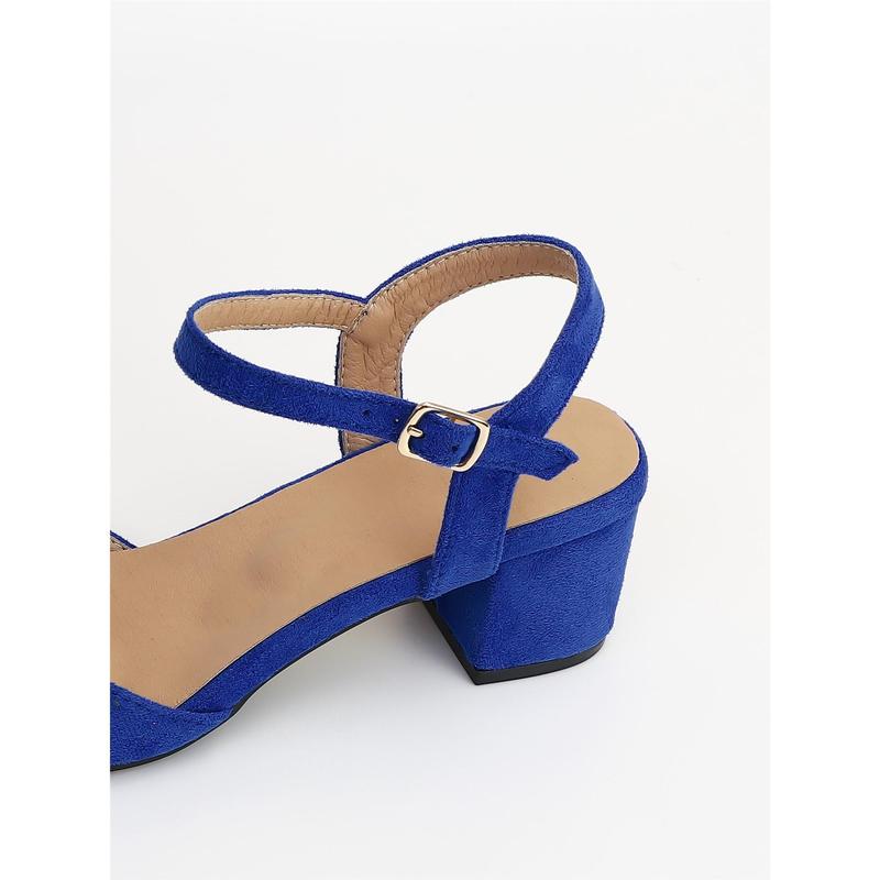 Buckle Decor Point Toe Chunky Heeled Ankle Strap Faux Suede Pumps 4