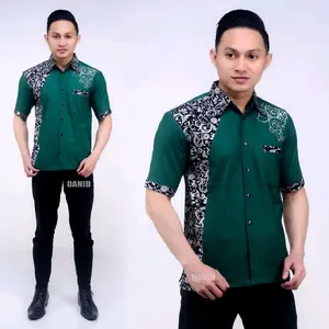 NEW MURAH BATIK KEMEJA HEM PRIA MOTIF PRADA KOMBINASI DAN BRODIR HIJAU BAJU KANTOR