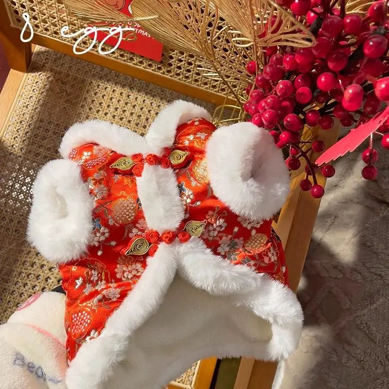 Quần Áo Mèo, Lễ Kỷ Niệm Năm Mới, Mùa Đông, Lót Lông Cừu, Đệm Giữ Nhiệt, Chống Lạnh, Bộ Đồ Muppet Phong Cách Trung Quốc Tang, Áo Khoác Đệm Bông, Thời Trang, Thích Hợp Để Chúc Mừng Năm Mới