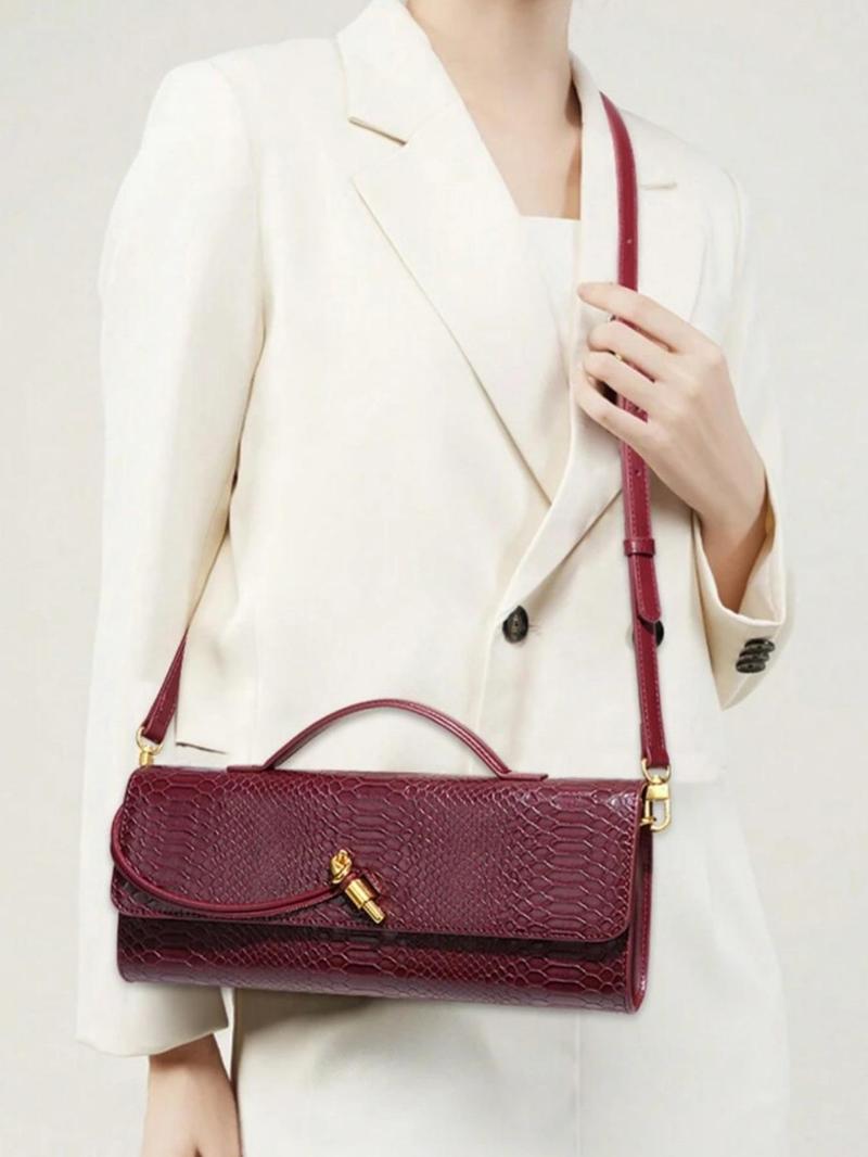 Product Introduction of Women's Fashionable Snakeskin Embossed Handbag, Street Trendy PU Leather Crossbody Bag, Trendy All-match Crossbody Bag for Daily Use 3