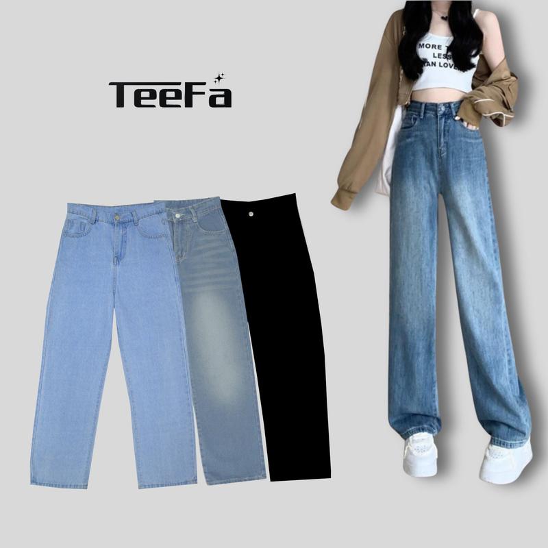Quần jeans ống suông rộng 6 màu Retro Xanh Đậm Xanh Nhạt Xám Khói Đen Wash Mèo Có Bigsize Pants Nữ Women Denim Ong quần bò size xs quần bò
