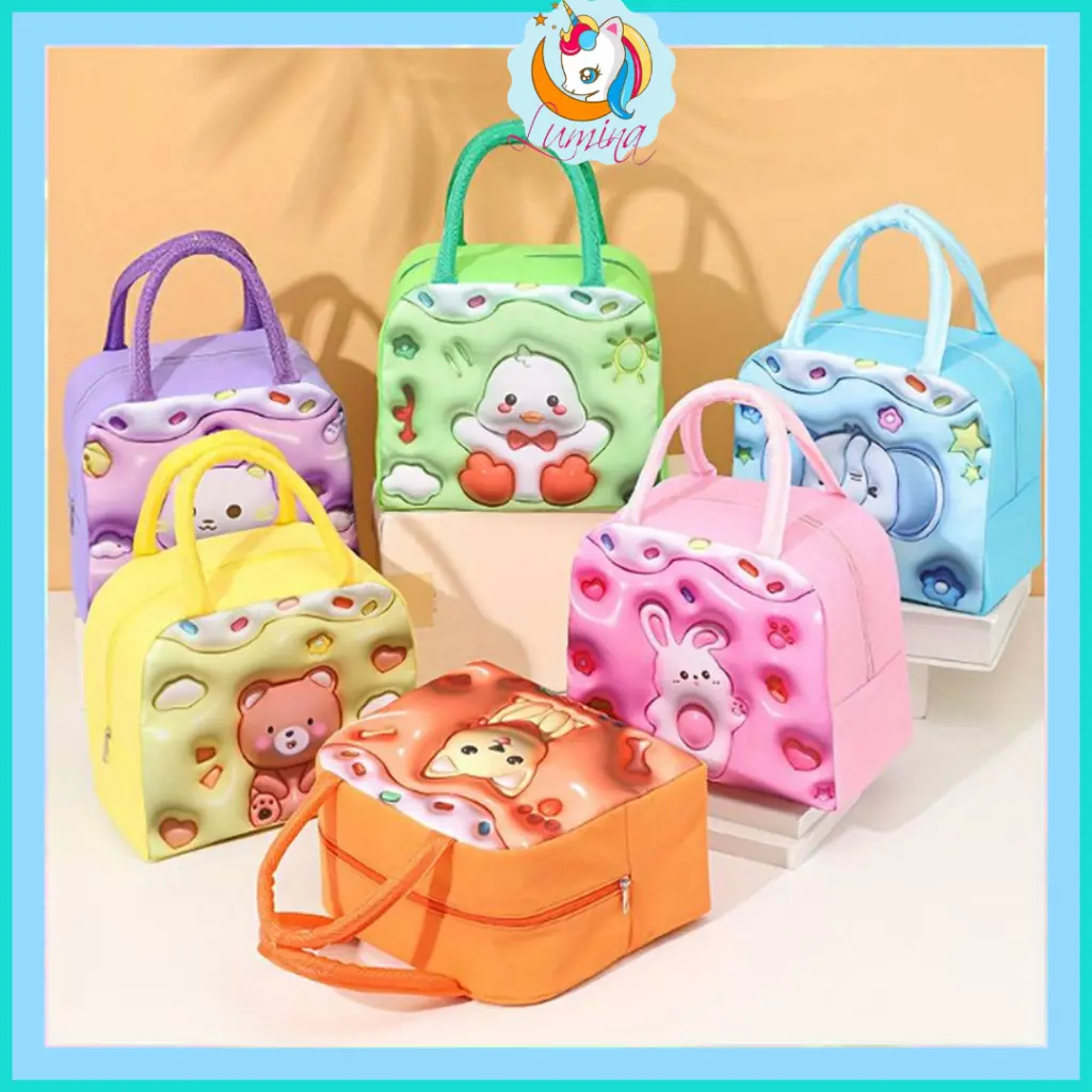 LuminaCollection Tas Bekal Anak Karakter Hewan Motif Permen Lucu Lunch Bag Tempat Penyimpanan Makanan Panas Dingin