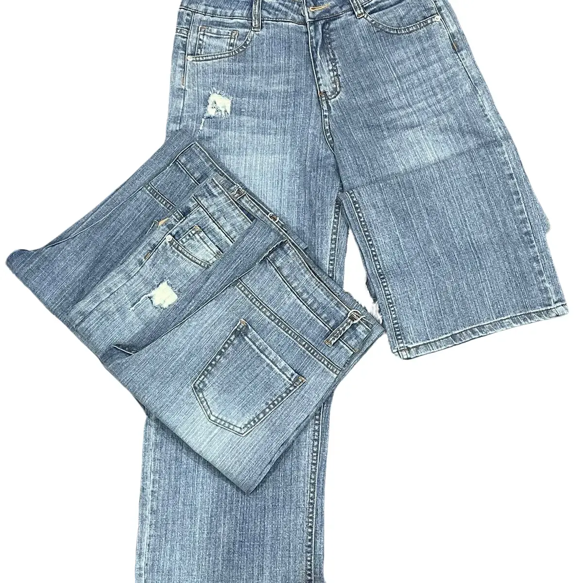 Quần jean nữ cạp thường dáng suông thời trang rách dưới túi - thời trang nữ - Pants, Women Kem