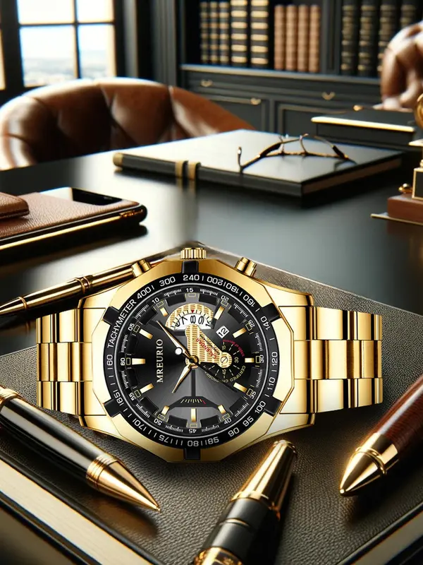 Men's Business Fashion Round Dial Quartz Watch, Fashion Watch for Party, Daily Clothing Decor, Trendy All-match & Exquisite Watch for Birthday Gift with Box 2