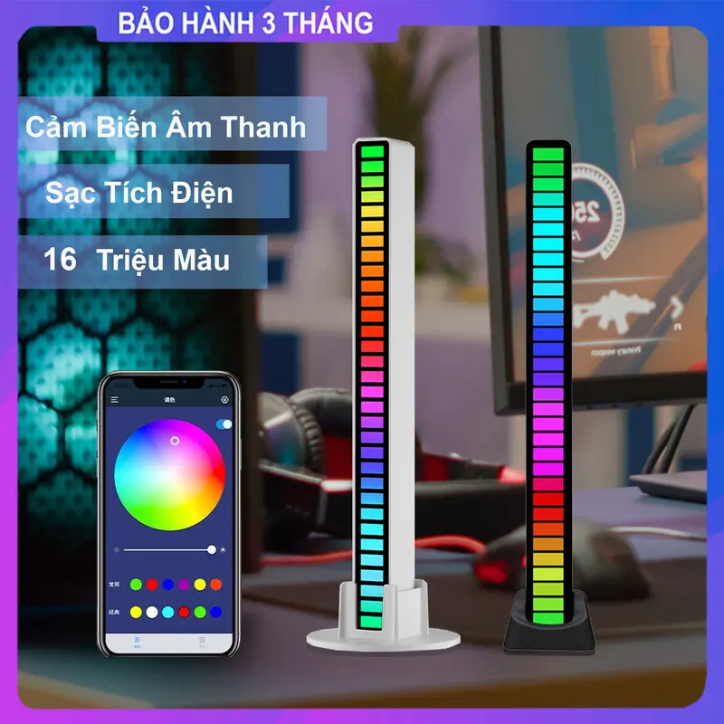 Đèn Led Cảm Biến Nháy Theo Nhạc | Thanh Led RGB Sạc Tích Điện Trang Trí Bàn Làm Việc, Gaming Nhiều Chế Độ Sáng Điều Chỉnh Qua App 0